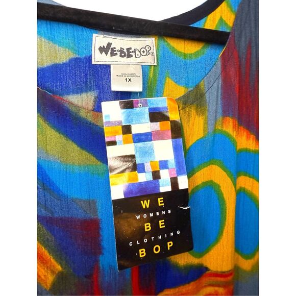 Vintage We Be Bop Women’s 1X Midi Tank Dress Abstract Artsy Multicolor 90s NEW - Picture 2 of 5